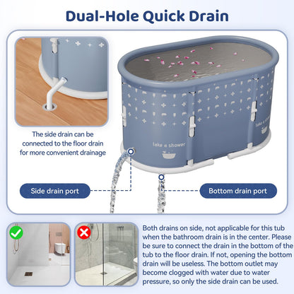 HLCZLUZ Portable Bathtub, Foldable Bathtub No Installation, Freestanding Shower Bathtubs with Cushion, Collapsible SPA Soaking Bath Tub, Hot & Ice Bath Tub for Indoor Outdoor (Water Pattern Blue)