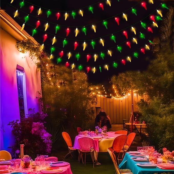 13.6FT Chili Pepper Lights Lights with 37 Mini Triplecolor Chili Lights(2 Spare),Outdoor Christmas Incandescent Pepper Lights for Indoor Outside Garden Patio Mexican Xmas Day Decor Parties