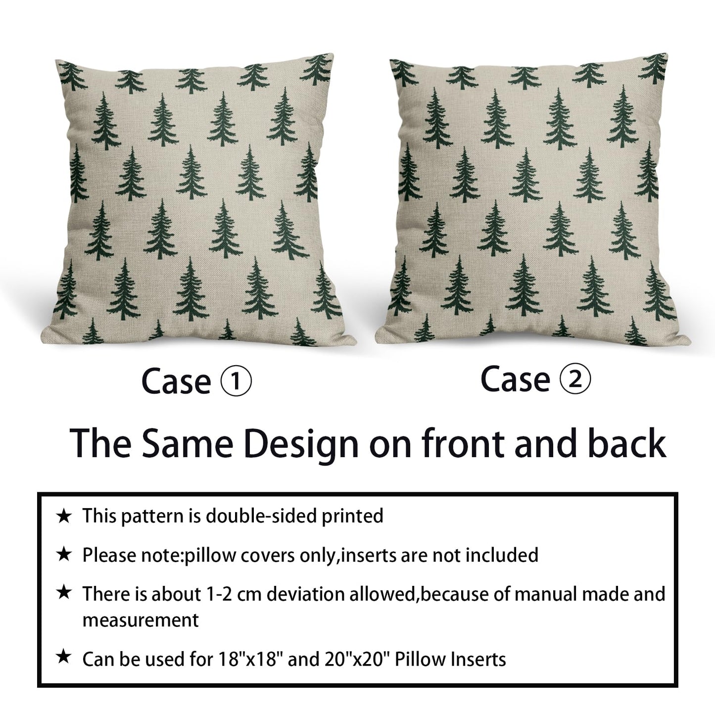 Christmas Tree Pillow Covers 20x20 Set of 2 Dark Forest Green Xmas Tree Rustic Style Winter Decorative Outdoor Pillowcases Farmhouse Holiday Decorations Throw Cushion Case Decor for Couch Sofa Bed