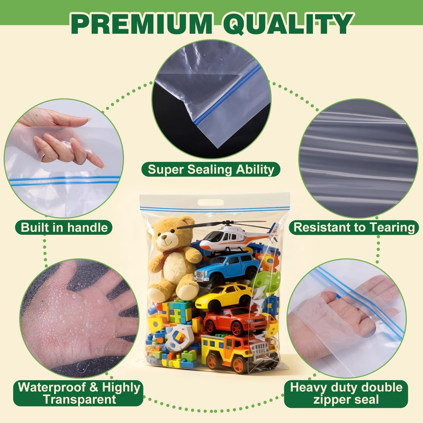 10 PACK 25 Gallon Extra Large Storage Bags, 35.5"x 24"x 7" Resealable Clear Zipper Bags with Handle, Heavy Duty Big Bag for Clothes Pillow Travel Moving, Expandable Bottom, 8 Mil Thick