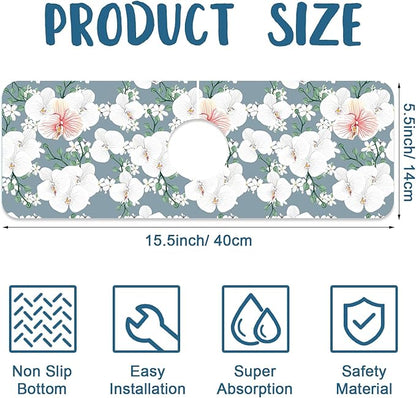 Colorful Wildflowers Kitchen Sink Splash Guard Faucet Mat White Orchid Super