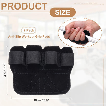 YELARXI Anti-Slip Workout Grip Pads, Lifting Grips Pads Weight Gloves for Men Women,4 Pack & Cowhide & Black - Fitting for (Weightlifting/Deadlift/Pull-Up/Gym Training/Yoga)