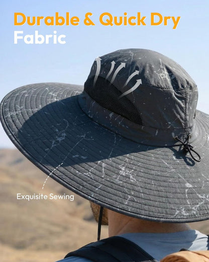Mens Sun Hat Super Wide Brim Waterproof Breathable Bucket Hats for Men Fishing, Hiking, Camping Sun Hats for Men Black Ink