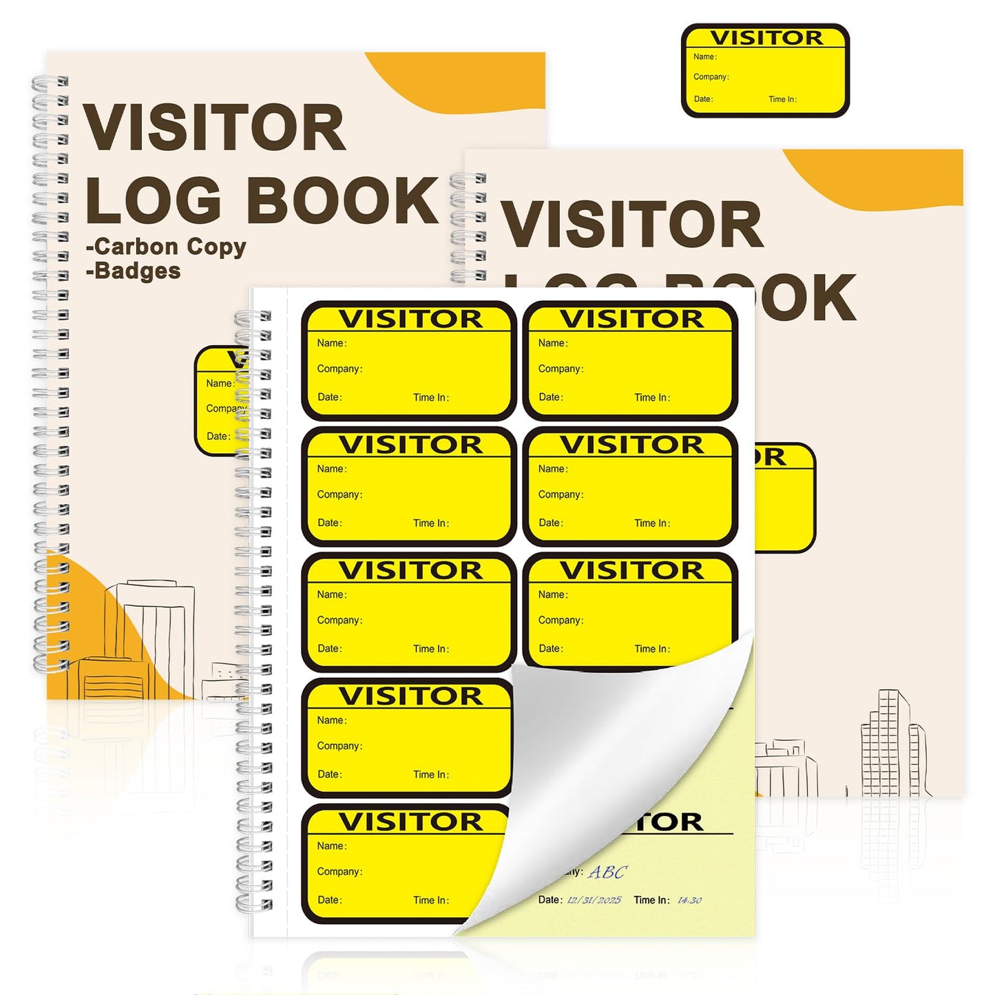 3 Pack Visitor Badges with Carbon Copy Visitor Stickers Letter Size Visitor Log Book Protecting Privacy Pages School Church Business Pass 450 Visitor Badges Guest Register Book 90 Memo Pages (3)