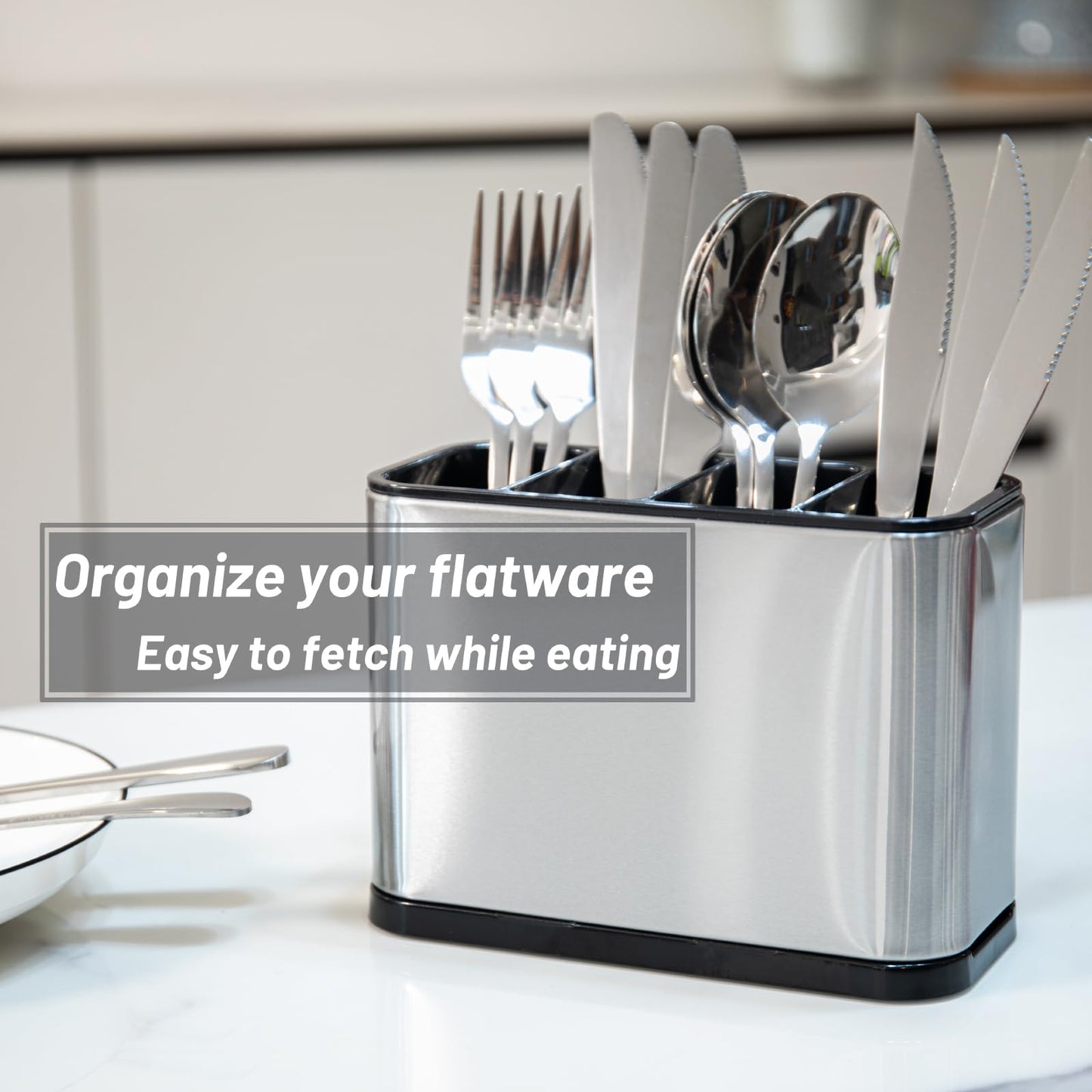 Haiyouneer Silverware Caddy Cutlery Organizer for Countertop Silverware Holder for Fork Knife Spoon Flatware Organizer 4 Compartments Cutlery Holder