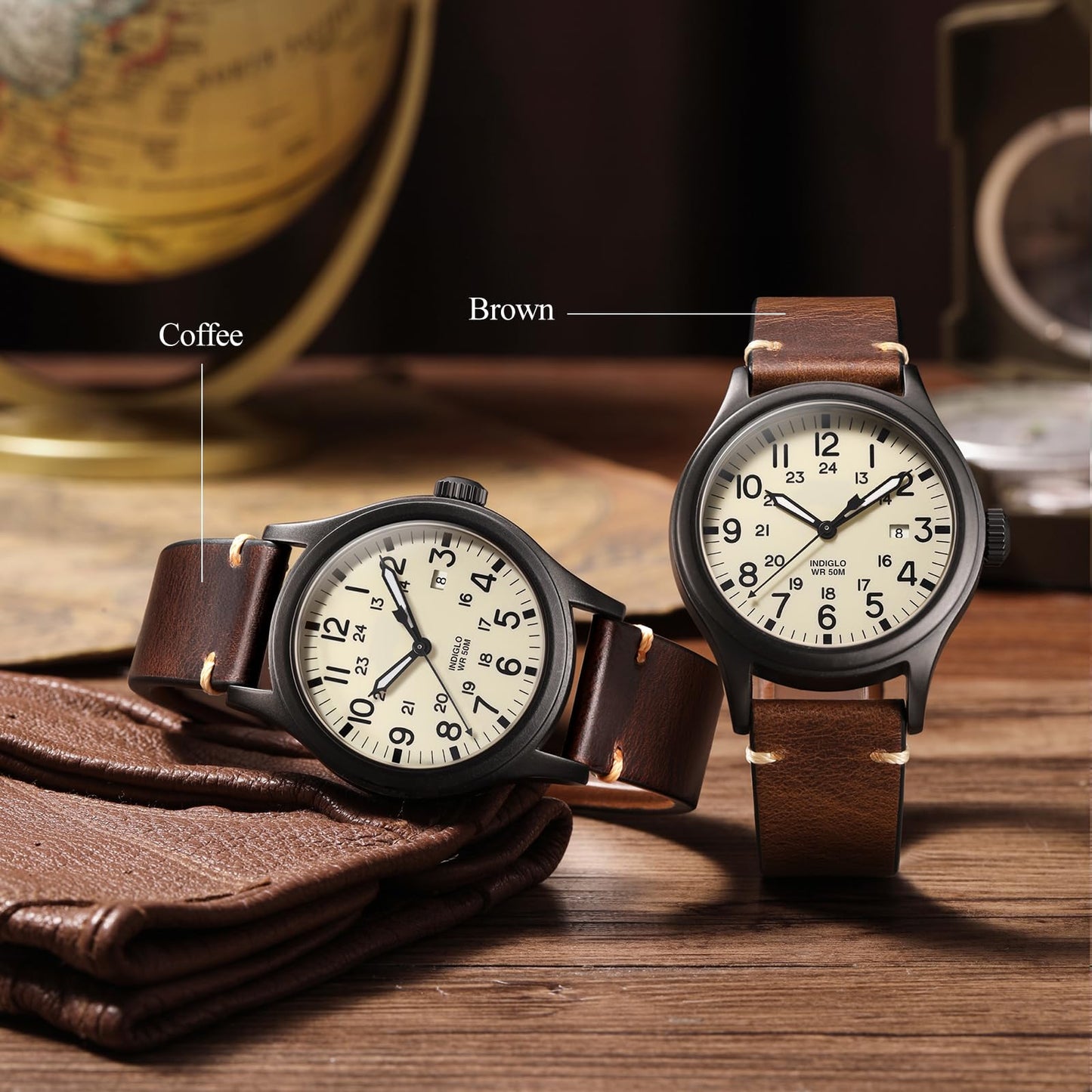 Getalia leather Watch Band Foldover Clasp Retro Oil wax Genuine Leather,18mm 19mm 20mm 21mm 22mm Quick Release Replacement Watch Straps for Men and Women (Coffee Band Width-22mm)