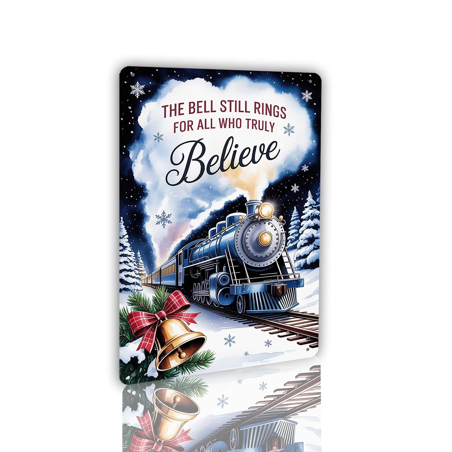 Polar Express The Bell Still Rings for All Who Truly Believe Metal Sign Christmas Train Depot Decor for Entryway Living Room Holiday Quote Wall Art Display 8x12 inch