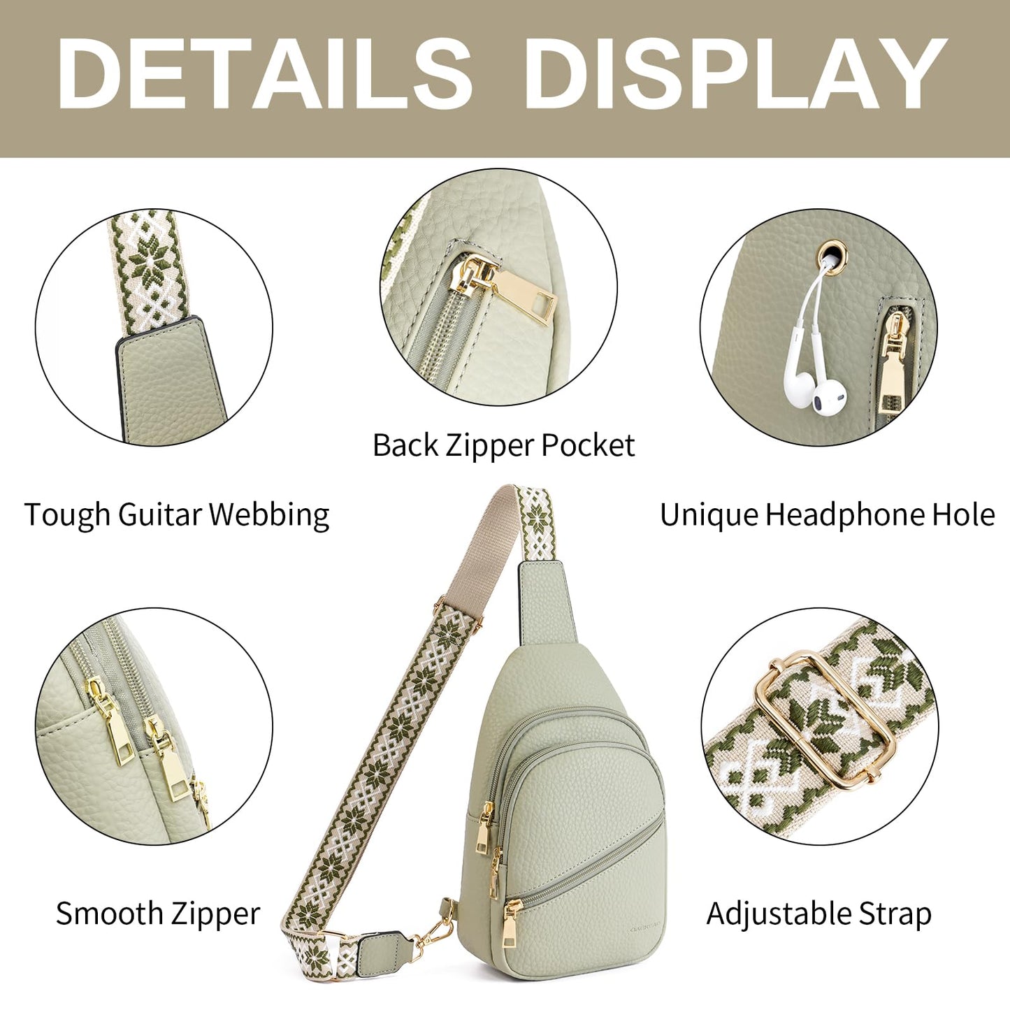 GAEKEAO Sling Bag Crossbody Bags for Women Vegan Leather Cross Body Bag Fanny Pack Chest Travel Purse with Adjustable Strap Green