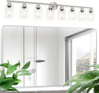8-Light Brushed Nickel Vanity Lights, Modern Bathroom Light Fixtures with Clear Glass Shade, Wall Lamps for Mirror Kitchen Hallway Cabinet Living Room Sconces Lights - E26