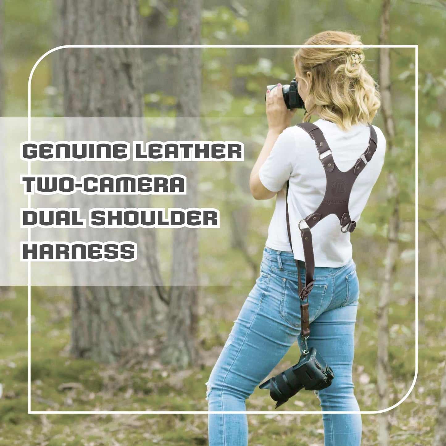 4J LEDR Camera Harness for 2 Cameras,Dual Shoulder Leather Camera Strap for DSLR/SLR,Full Grain Leather Harness,Multi Double Camera Gear Strap,Double Camera Harness for Photographers,Brown