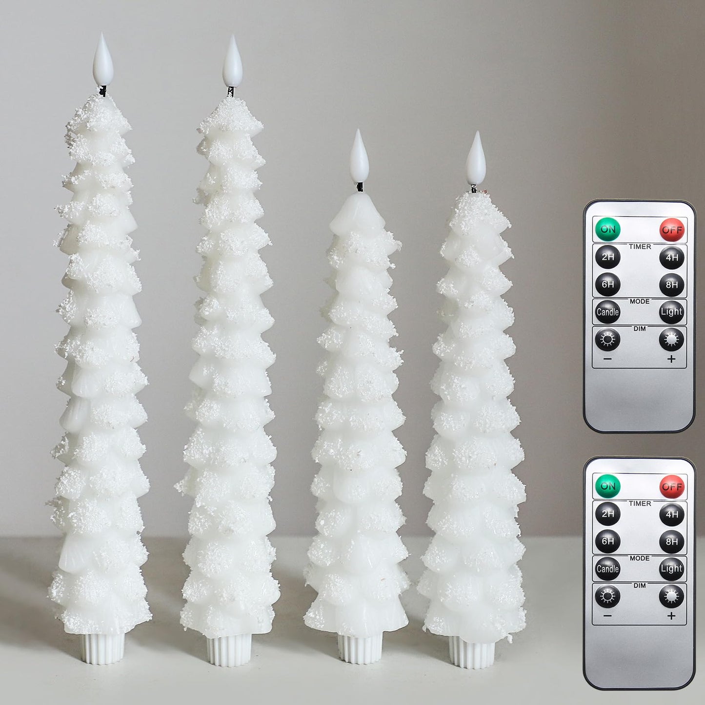 MUMCHASI 4 Pcs Flameless Candles with Remote, Christmas Tree Candles, Battery Operated Candlestick, Flickering LED Christmas Window Candles Real Wax Taper Candlesticks White