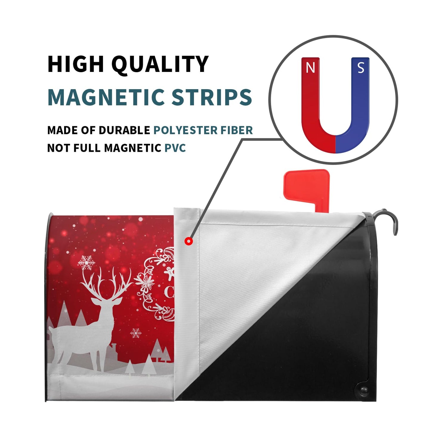 Anyako Merry Christmas Red Deer Snowflakes Mailbox Cover Winter Red Mailbox Covers Magnetic Standard Size 21" X 18" Holiday Xmas Mailbox Wrap Post Letter Box Cover Decor for Home Outdoor Yard Garden