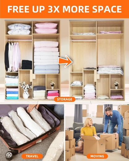 Vacuum Storage Bags, 10 Medium Vacuum Seal Bags for Clothing & Bedding, Space Saver Bags for Organization and Storage, Hand Pump Included – Ideal for Home, Travel & Moving Use (10M)