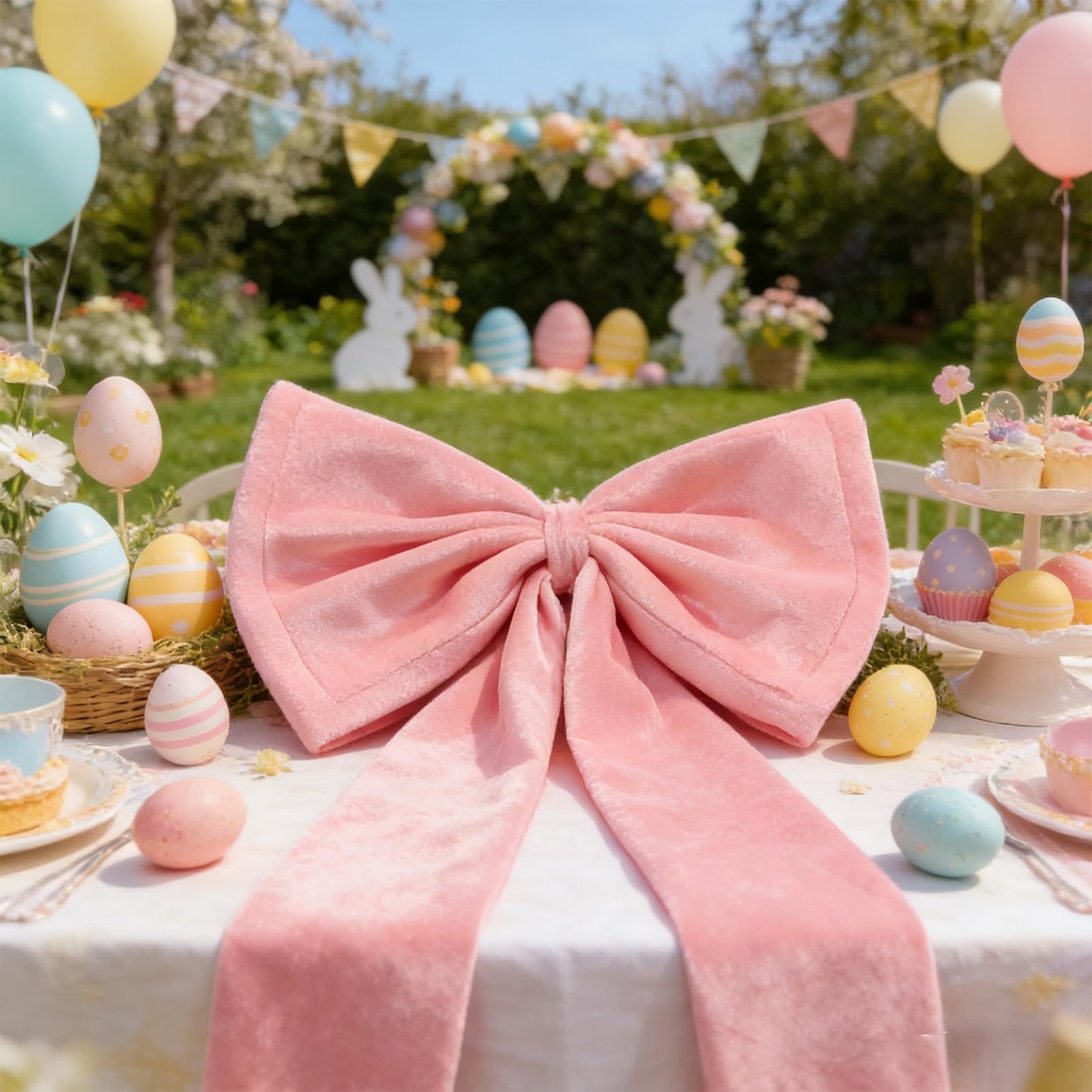 QIANGED Oversized Pink Velvet Bow 1Pc 23.6x70.8 inch, Ultra-Large Velvet Fabric for Cathedral Weddings, Giant Christmas Trees, Luxury Events, Romantic Statement Decor