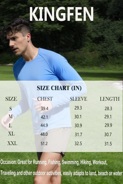 KINGFEN Rash Guard for Men Long Sleeve Swimming Shirts Quick Dry UV Fishing Shirts Lightweight Sun Protection Hiking Tee Mens Orange