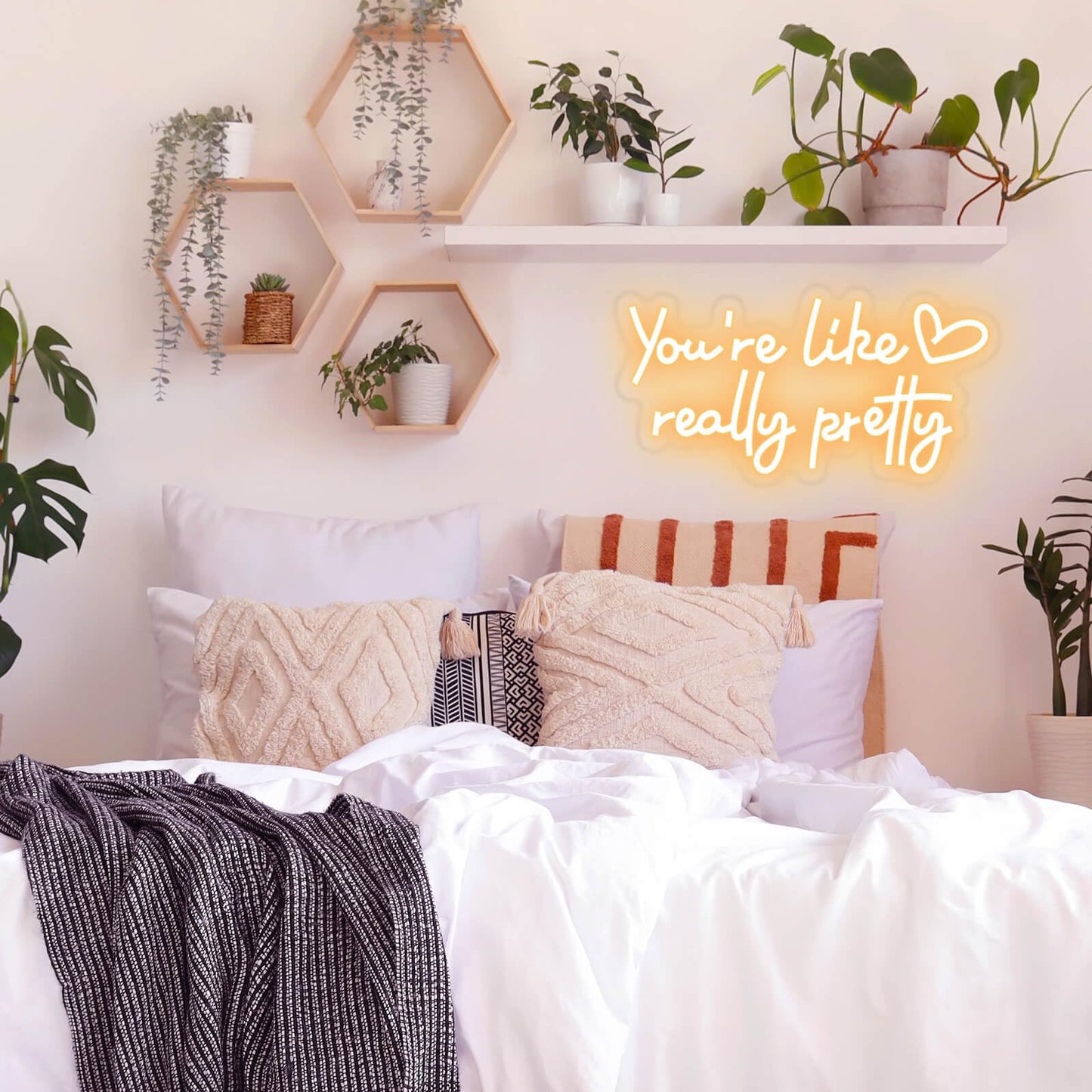 KUUNEON You're Like Really Pretty Neon Sign Wall Decor for Bedroom/Girls Room/Salon/Party/Wedding - 16"x8" Warm White You Like Really Pretty LED Sign Neon Light, Heart Design, 100,000H Lifespan