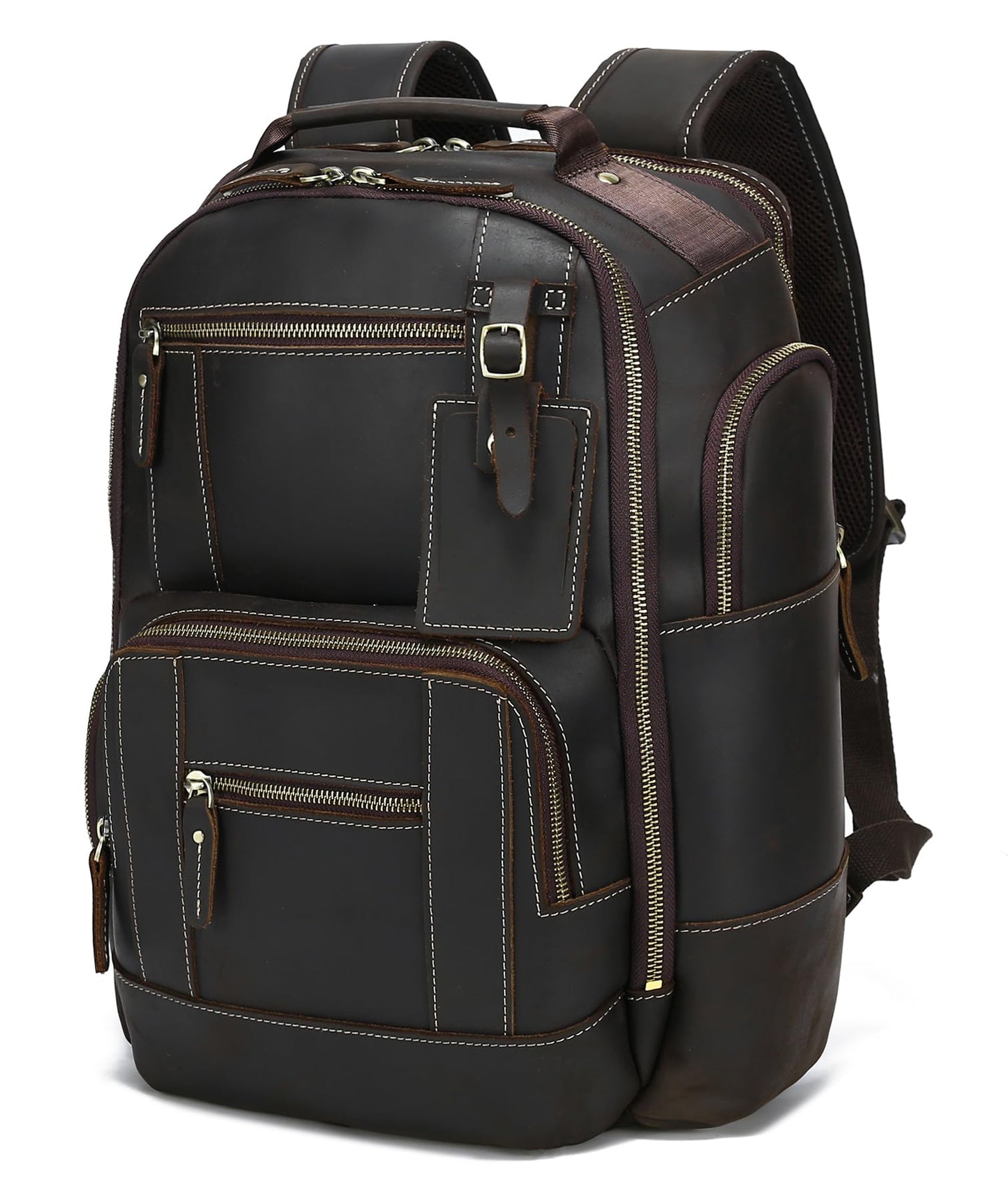 LANNSYNE Vintage Genuine Leather Backpack for men, 15.6" Laptop Backpack Travel Camping 24L Rucksack