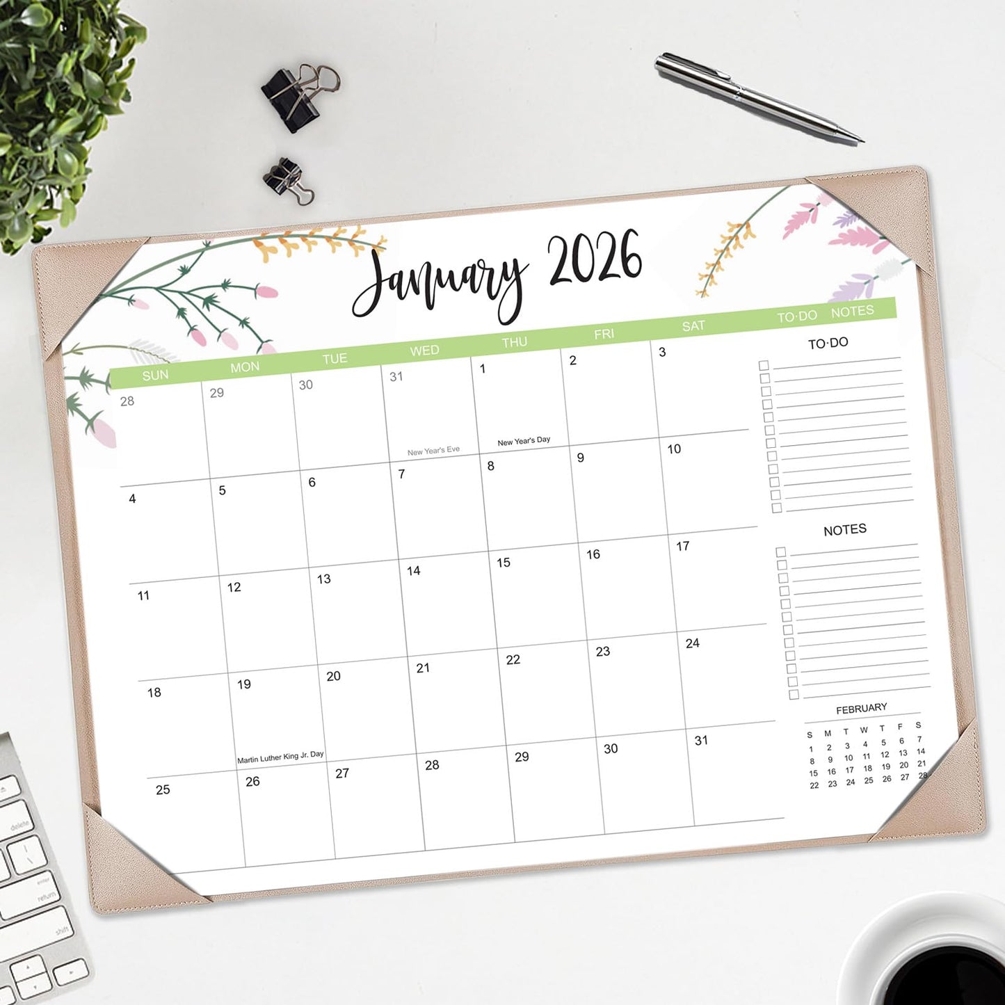 Desk Calendar 2026 with Desk Mat – 22" x 17" Large Desk Pad Calendar Runs from January 2026 to June 2027, Floral Design Desktop Calendar with To Do List, Personal Desk Calendar Planner for Home, Office
