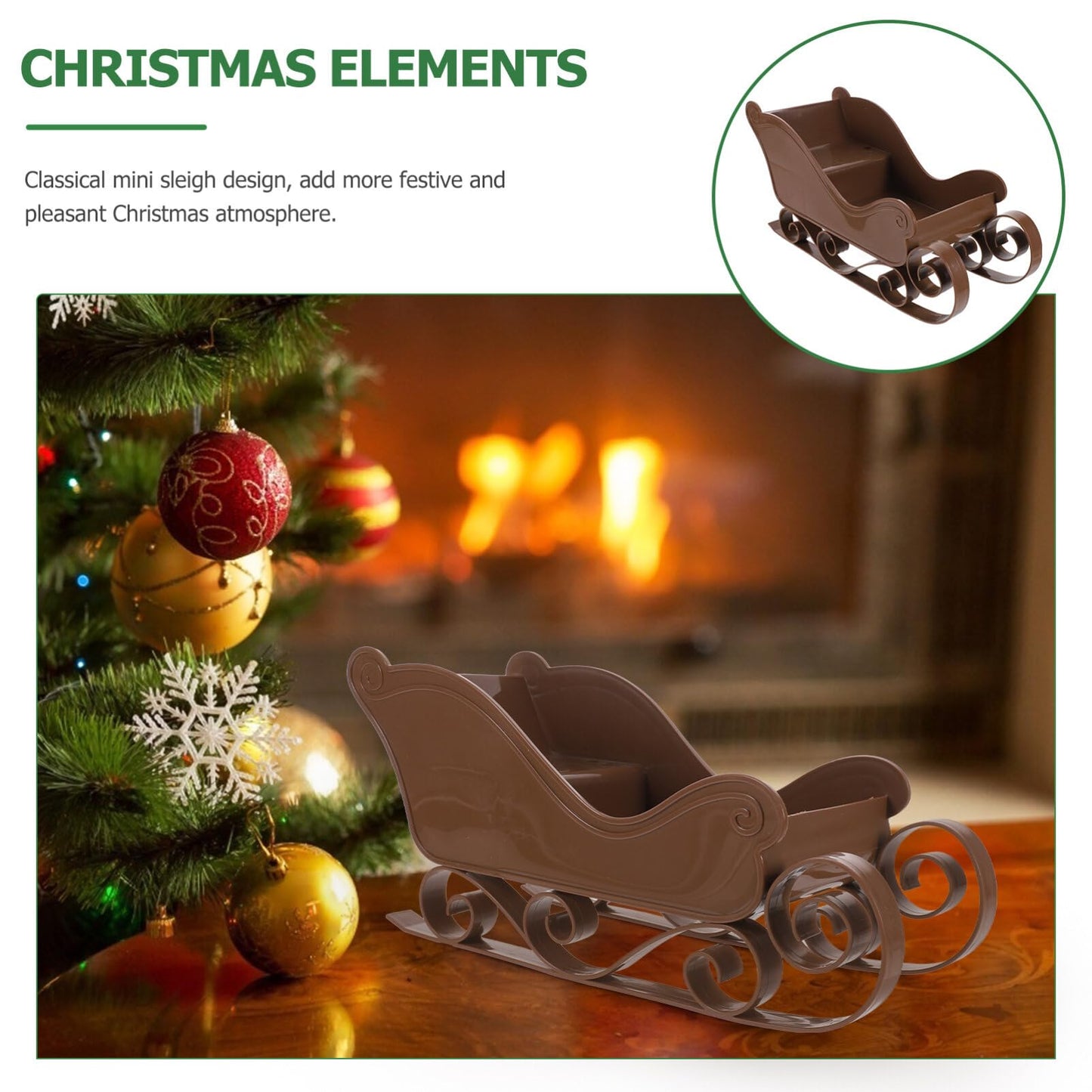 ARTIBETTER Christmas Santa Sleigh Red Candy Dish Bowl Server Prop Container Basket Succulent Planter Desktop Sled Figurine for Holiday Centerpiece Xmas Winter Decor Brown