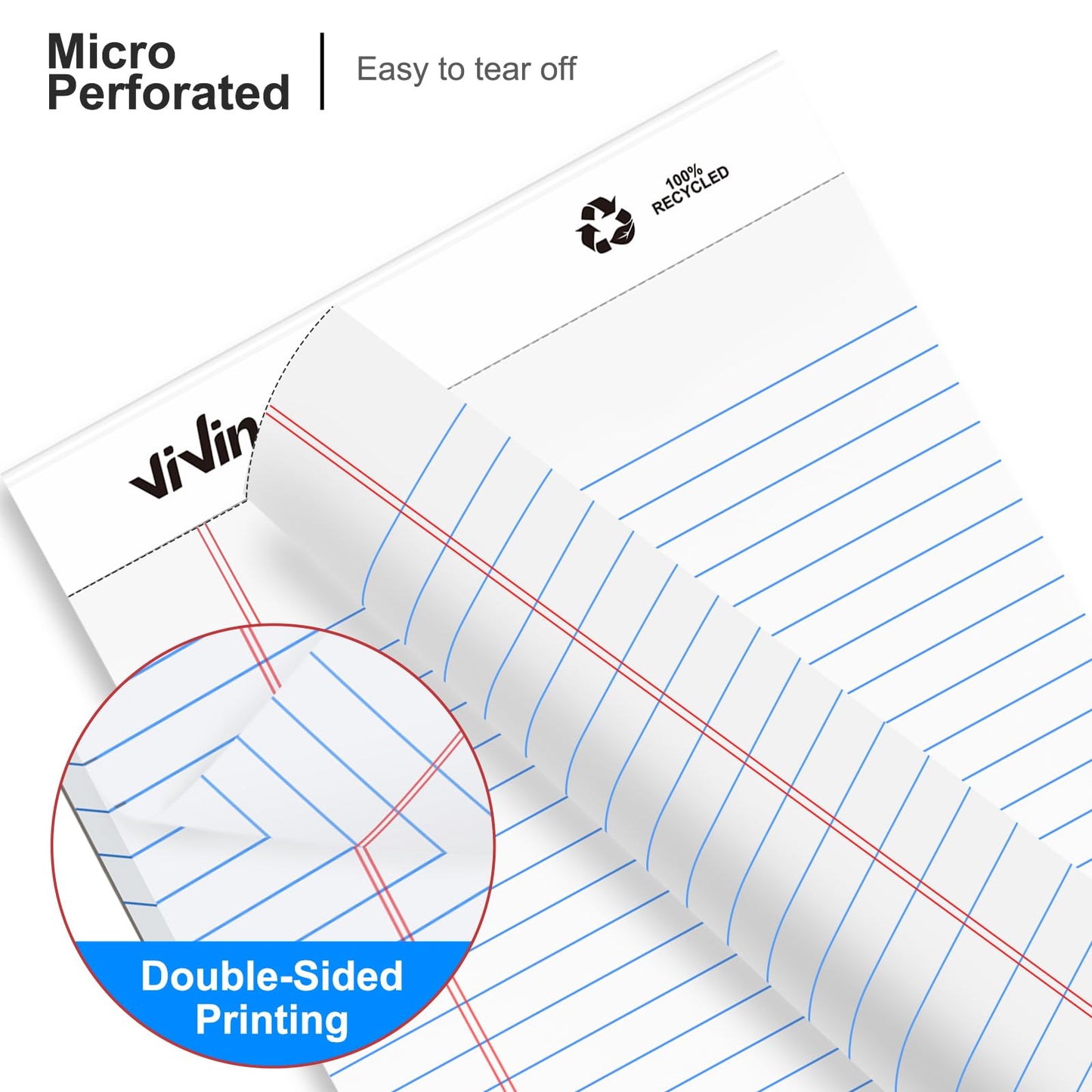 ViVin Legal Pads 5x8, 12 Pack, Narrow Ruled, 30 Sheets Per Note Pads, Perforated Writing Pad, Legal Pads Ideal for Home, Office, Business, White Paper