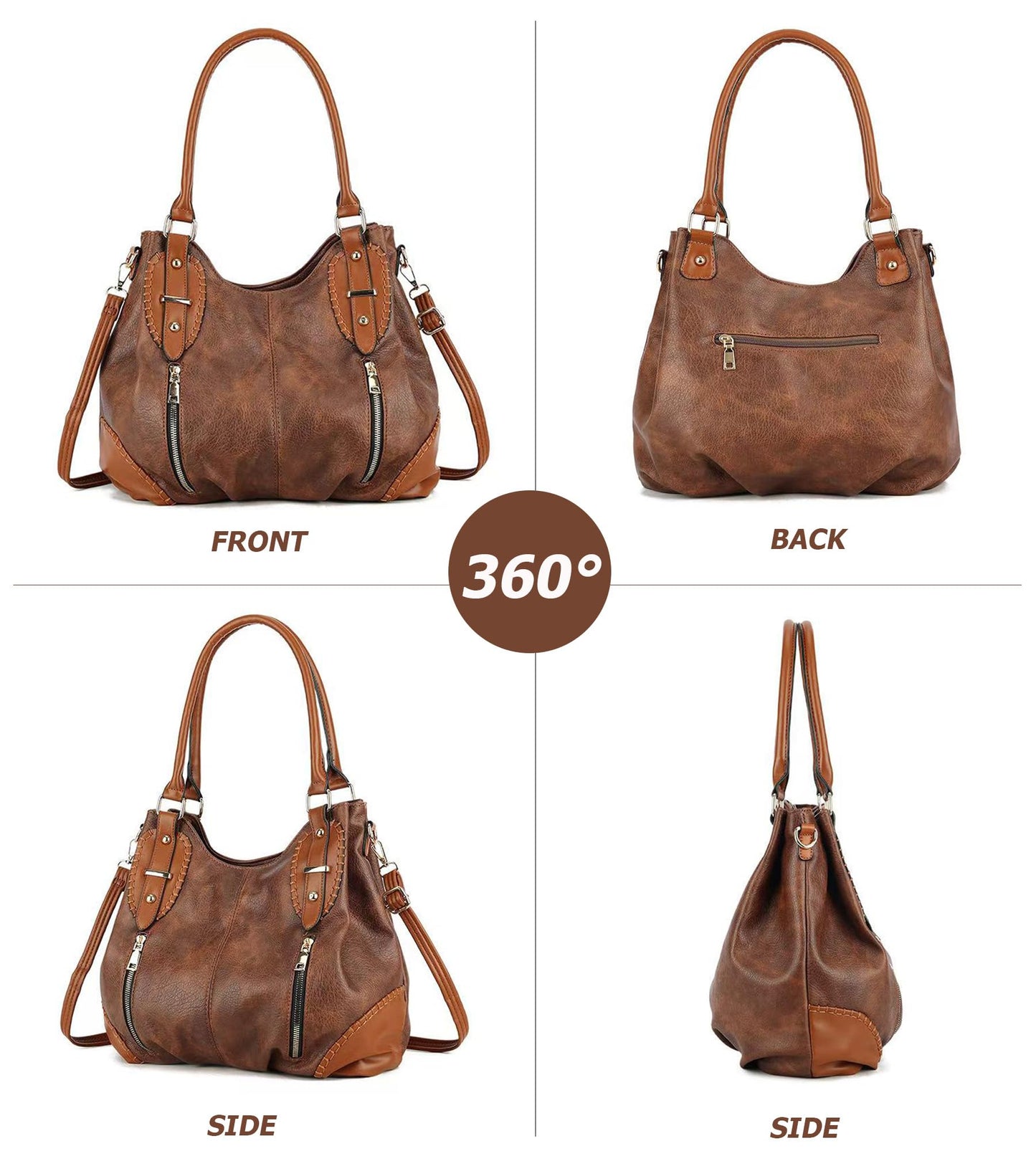 myfriday Vintage Large Leather Tote Handbags for Women, Soft Hobo Shoulder Bag Satchel Purse with Adjustable Strap