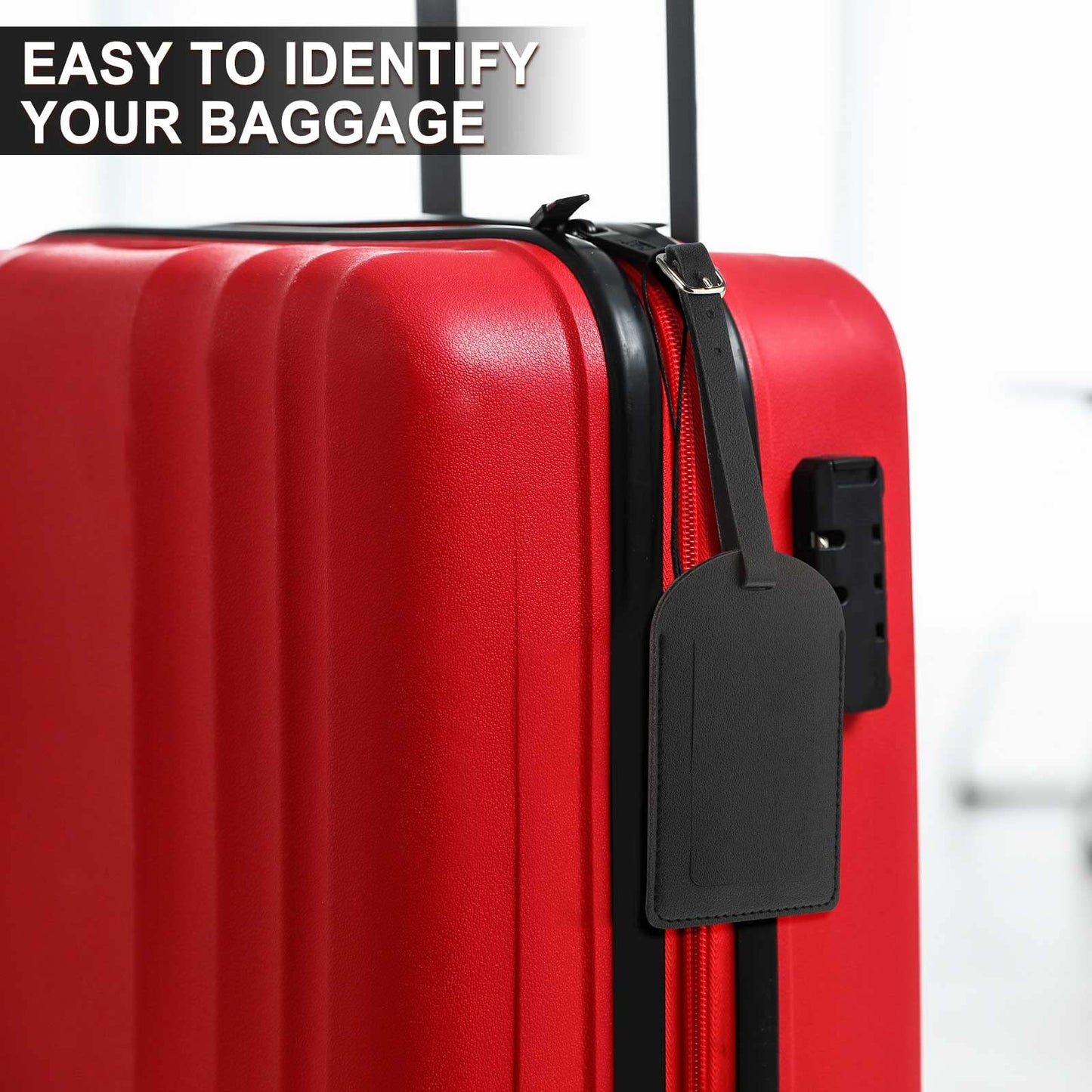 20-Piece Pu Leather Luggage Name Tags - Privacy Protection, Strong, Black