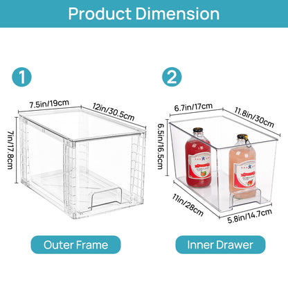 Vtopmart 4Pack Large Stackable Kitchen Pantry Storage Drawers, Clear Organizer Bins with Handles, Acrylic Drawer Organizers for Kitchen Pantry, Bathroom Undersink, Cabinet Organization and Storage