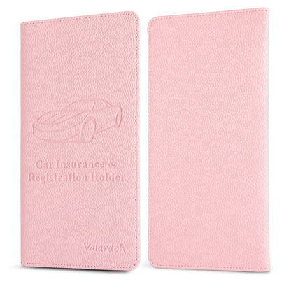 Valardoh Premium Car Registration and Insurance Card Holder, Car Document Holder for Cards, Driver License & other Essential Documents (Pink)