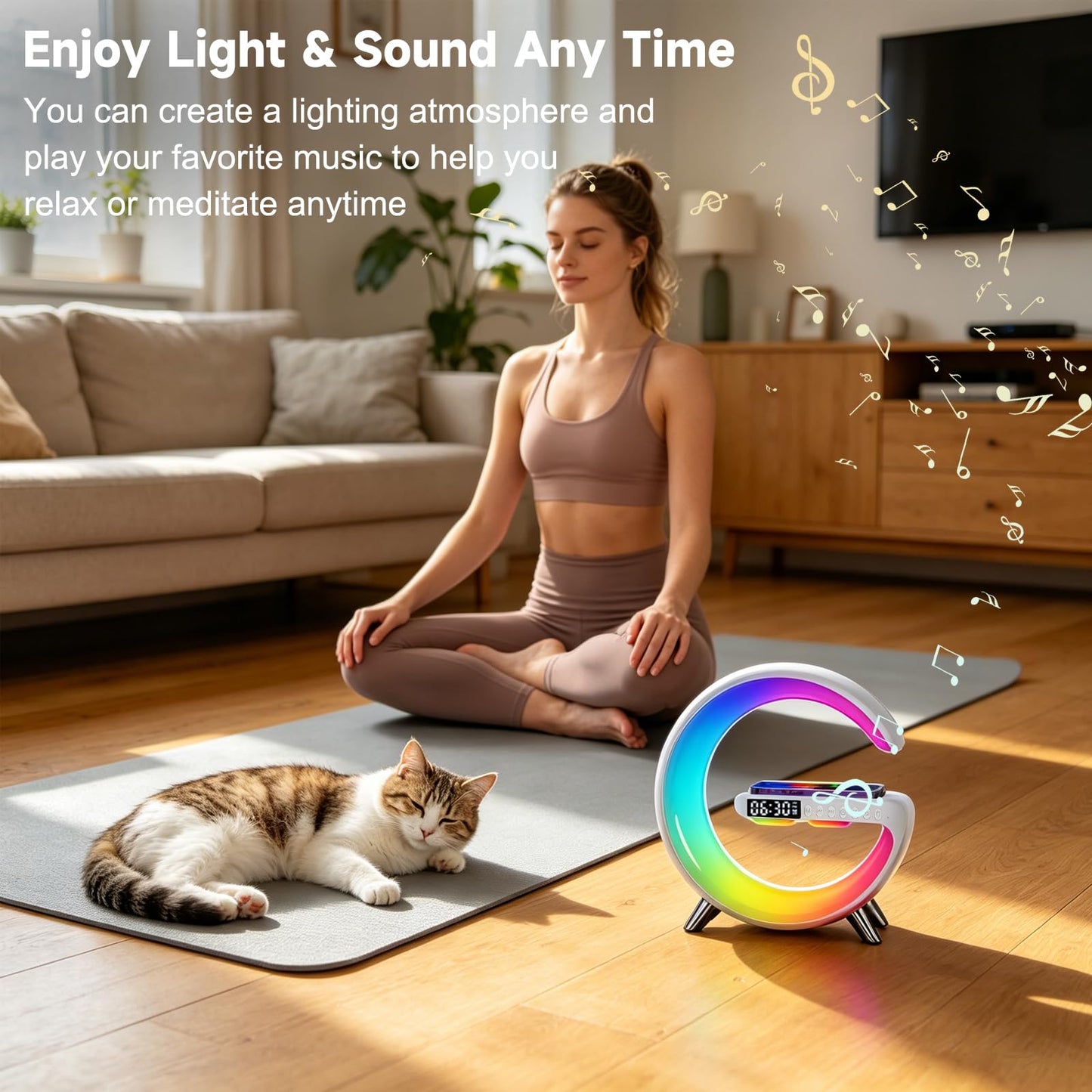 Smart LED Table Lamp with Bluetooth Speaker, Fast Wireless Charger, RGB Night Light, Sunrise Alarm Clock & App Control Bedside Atmosphere Lamp for Bedroom Office Home Decor, Teen Girls Boys Gifts