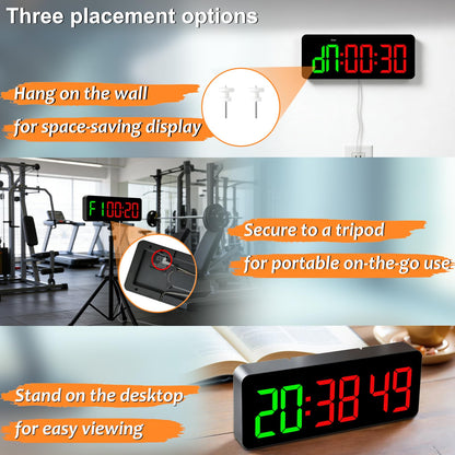 QINYUNE Gym Clock Timer for Tabata/FGB/EMOM,Interval Workout with Large LED Display,Digital Wall Clock with Seconds | Fitness Timer with Remote Control for Classroom Home Garage Office