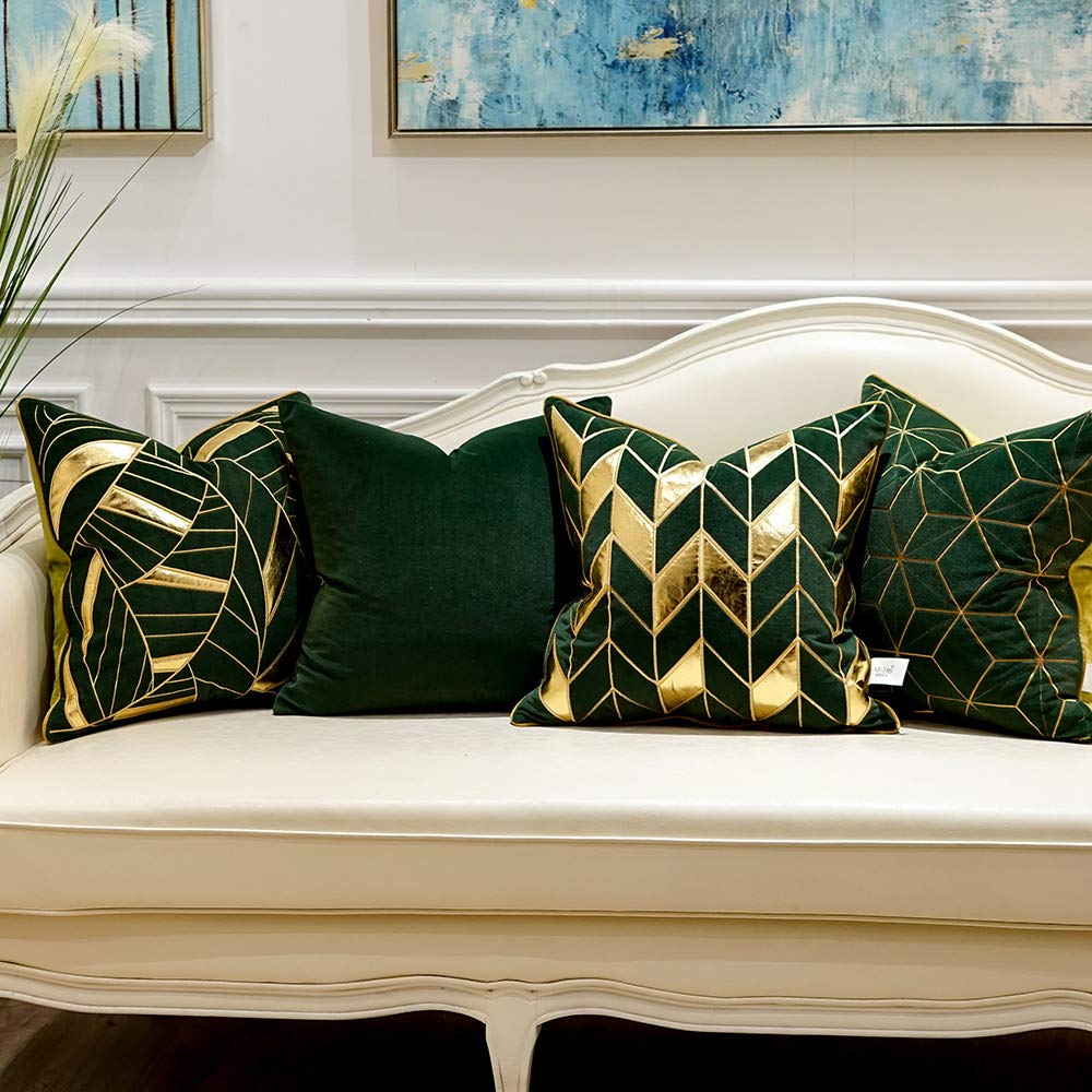 Avigers 18 x 18 Inches Green Gold Plaid Cushion Case Luxury European Throw Pillow Cover Decorative Pillow for Couch Living Room Bedroom Car