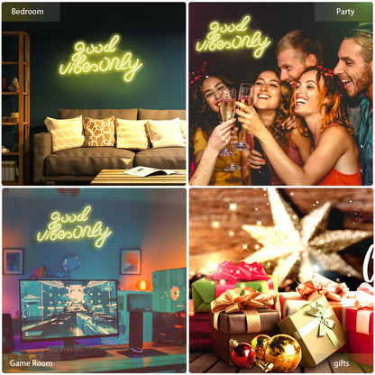 JFLLamp Good Vibes Only Neon Signs for Wall Decor Neon Lights Led Signs Suitable for Living Beer Bar Game Room Hotel Birthday Party Restaurant Christmas Unique Gift for Lover, 16.5 * 10 Inch(Blue)