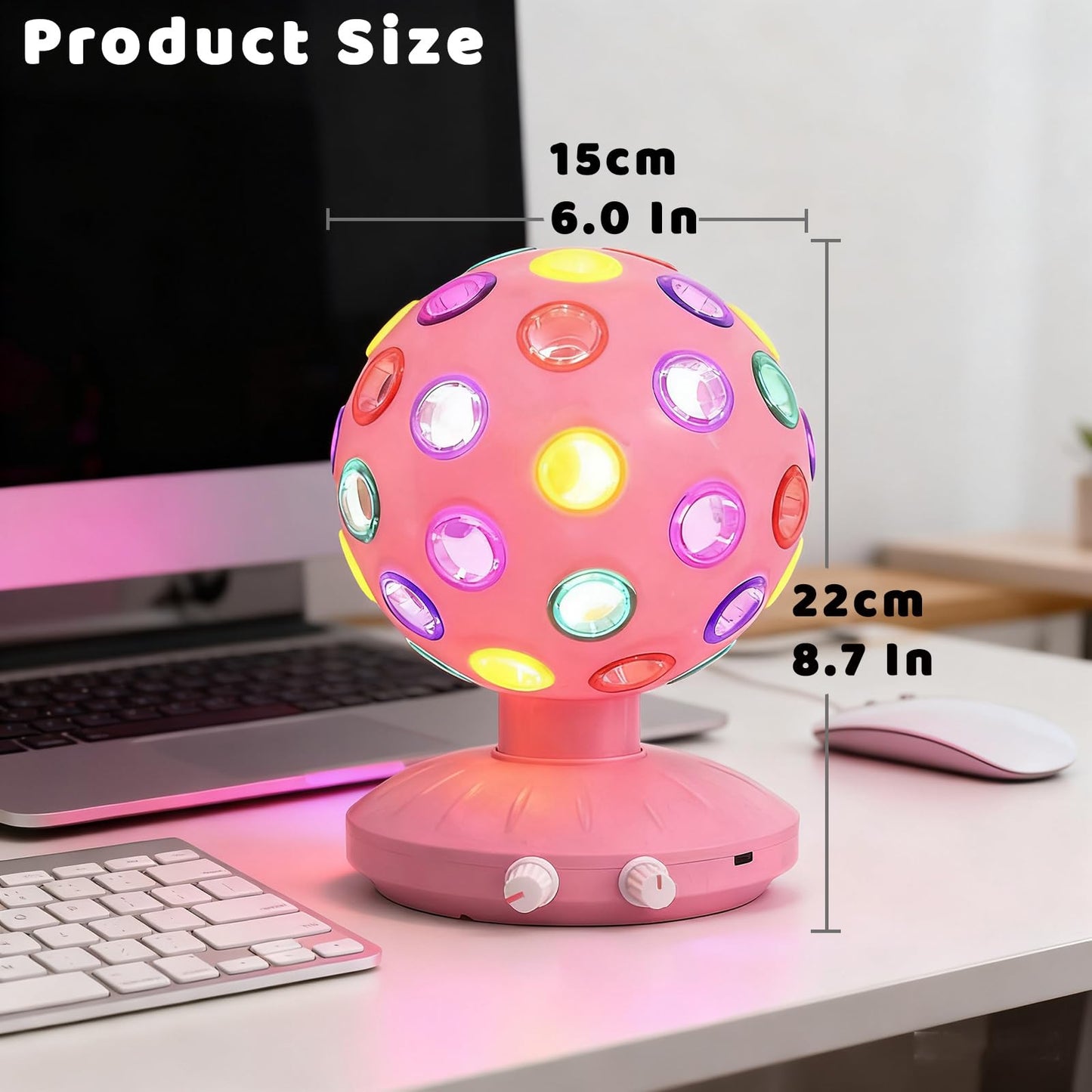 Spinning Disco Ball LED Night Light Projector 360° Rotary Speed/Brightness Adjustable Lamp for Parties, Lighting, Halloween, Christmas, Birthday, Holiday, Club, Bar (USB/Battery Operation) (Pink)