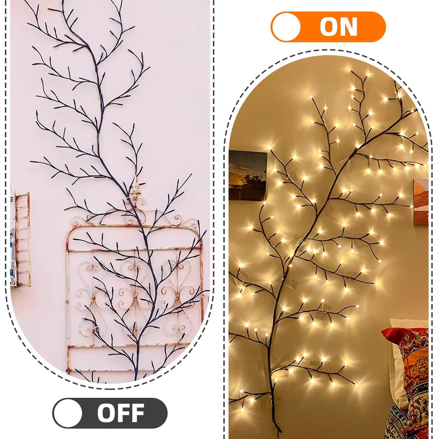 XINXIANLIAN Willow Vine Lights for Wall Decor, Fairy Lights with Vines, Artificial Plant Lighting Tree Branch, 8 Flashing Modes for Wall/House/Bedroom Decoration (144LED)