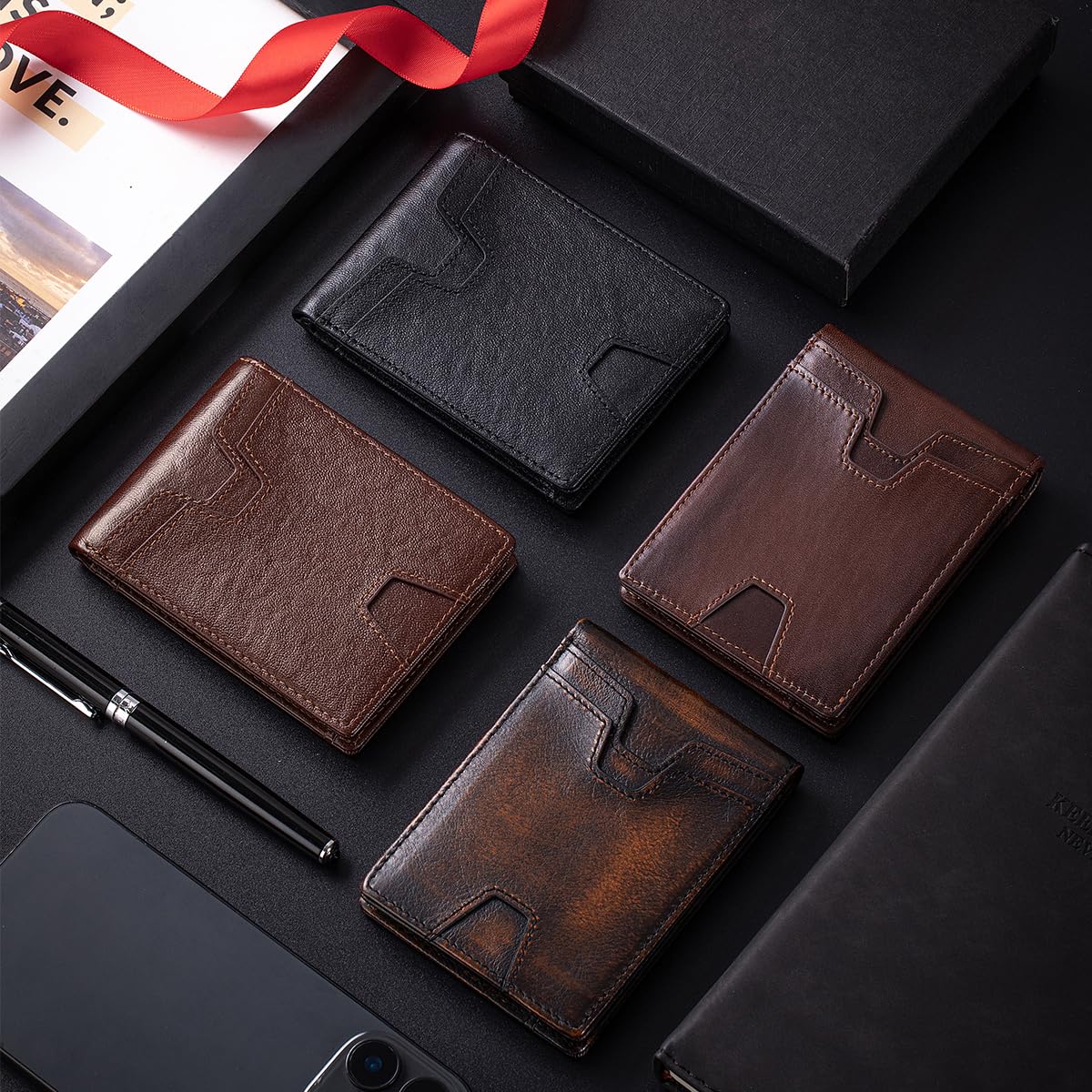SCHLATUM Front Pocket Wallet for Men Slim Lightweight RFID Blocking Genuine Leather Bifold Thin Wallet with 10 Card Slots, Antiqued
