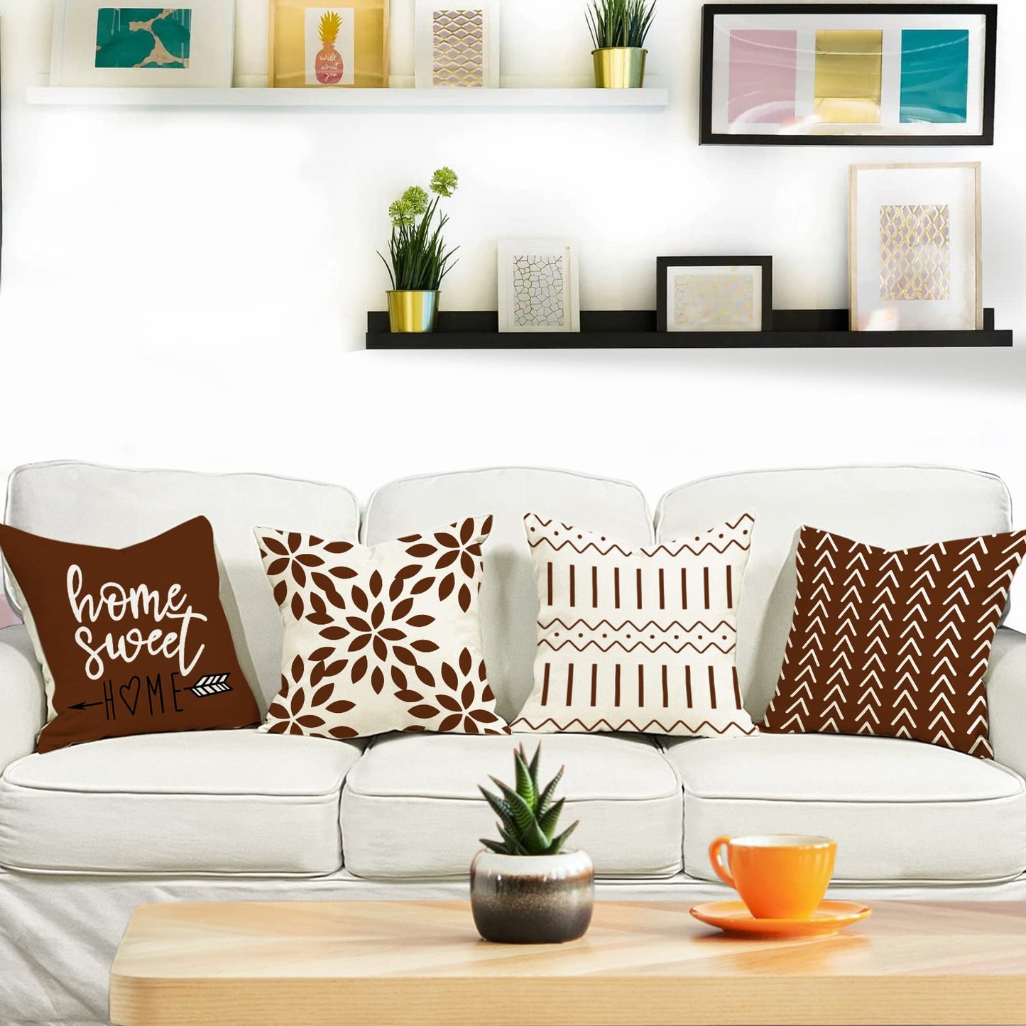 YCOLL Pillow Covers 18x18 Set of 4, Modern Sofa Throw Pillow Cover Decorative Linen Fabric Pillow Case for Couch Bed Car, Coffee