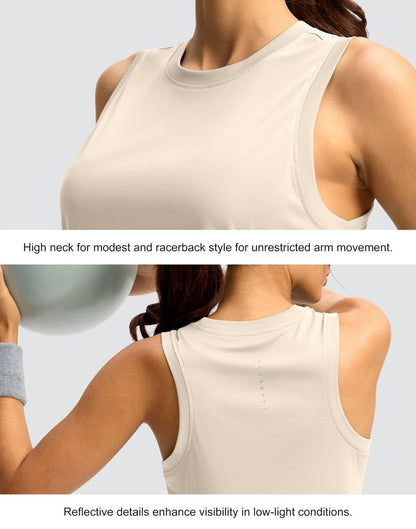 SANTINY Women's Sleeveless Workout Tops Lightweight Tennis Yoga Athletic Running Shirts Racerback Tank Tops for Women (Cream_M)
