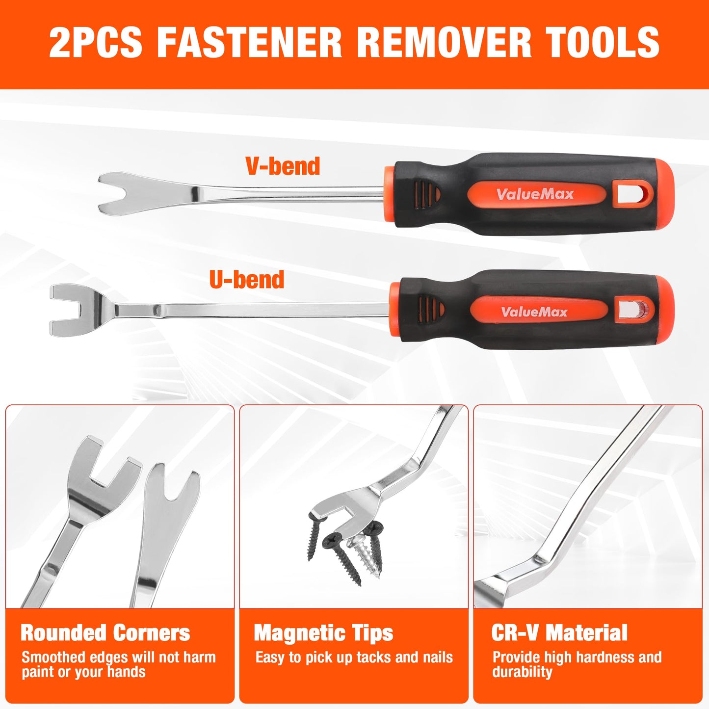 VALUEMAX 3Pcs Trim Removal Tool and Staple Remover Set, Heavy Duty Pry Tool Clip Removal Tool Staple Puller, Upholstery Tools for Removing Staples, Tacks, Auto Clip Fasteners, Door Panel, Dashboard