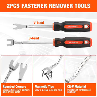 VALUEMAX 3Pcs Trim Removal Tool and Staple Remover Set, Heavy Duty Pry Tool Clip Removal Tool Staple Puller, Upholstery Tools for Removing Staples, Tacks, Auto Clip Fasteners, Door Panel, Dashboard