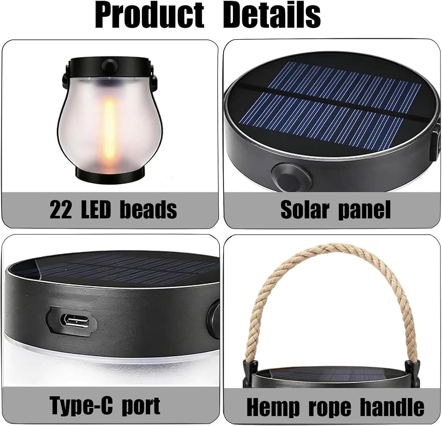 ATDEXT 4PCS Solar Lanterns Outdoor with Ultra-Real Flame, Outdoor Flickering Hanging Lights IP65 Waterproof, 2 Modes, Dual USB/Solar, Auto On/Off for Garden Yard Patio Porch Halloween Christmas Decor