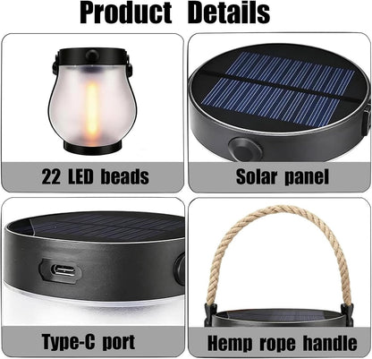 ATDEXT 4PCS Solar Lanterns Outdoor with Ultra-Real Flame, Outdoor Flickering Hanging Lights IP65 Waterproof, 2 Modes, Dual USB/Solar, Auto On/Off for Garden Yard Patio Porch Halloween Christmas Decor
