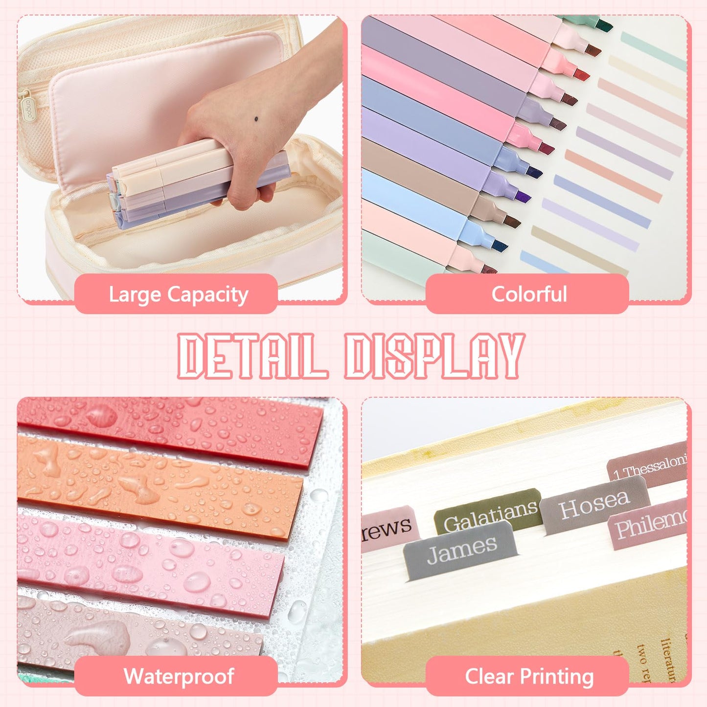 Chiisong 73 Pcs Aesthetic Bible Journaling Study Supplies Book Annotation Kit Pencil Case 12 Highlighters 14 Sticky Notes 5 Gel Pens 6 Press Pens 12 Labels for Christmas Bible School Gift(Pink)