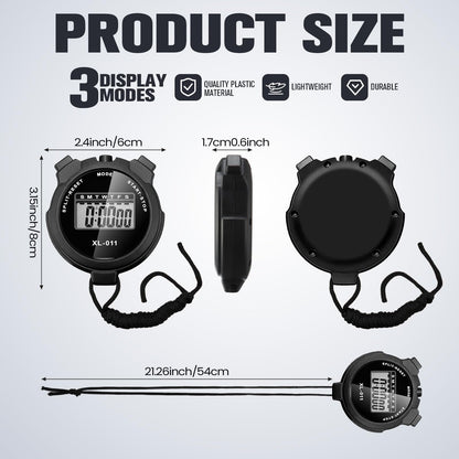 TOODOO 12 Pack Multi Function Digital Stopwatch Timer Bulk Sports Stopwatch with Lanyard Plastic Display Waterproof Date Time Alarm Timer for Coaches Fitness Referees (Black)