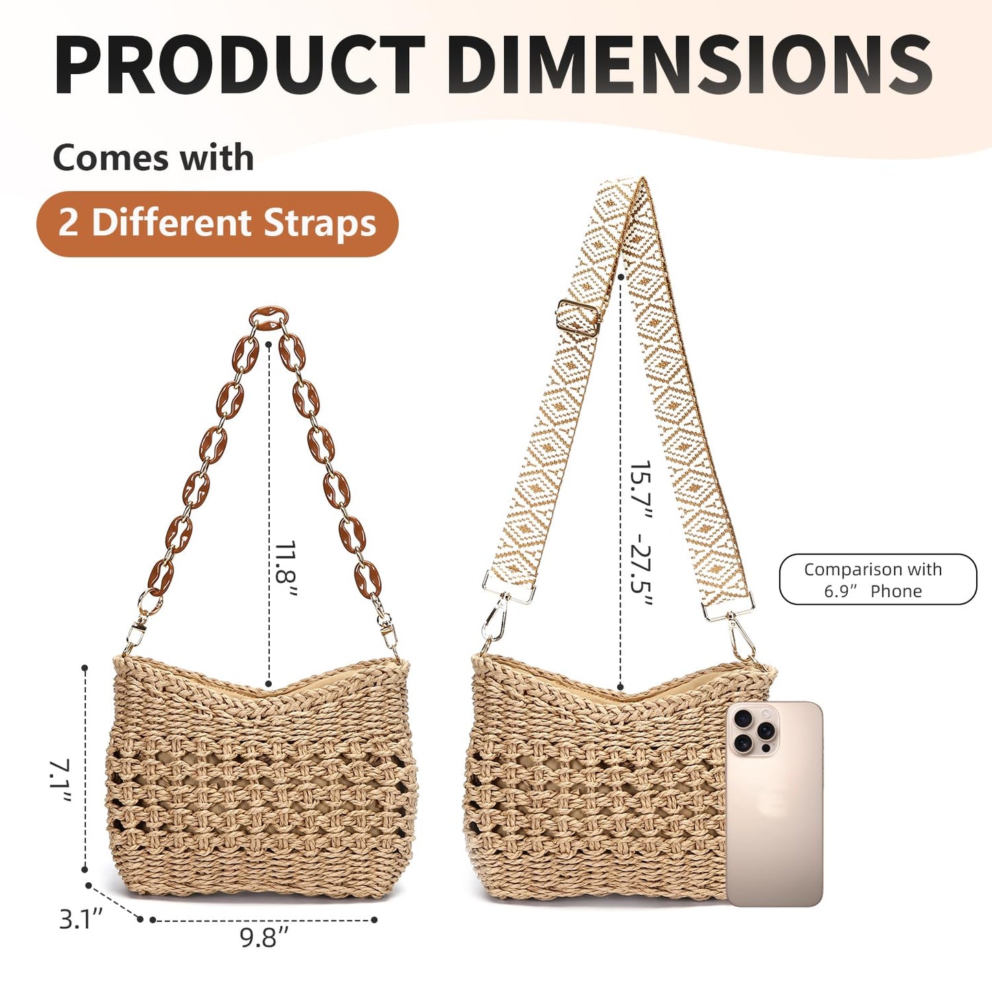 Herald Small Summer Crossbody Bags for Women, Beach Handmade Straw Woven Pocketbooks Handbag Shoulder Purse (Hollow Out Coffee)