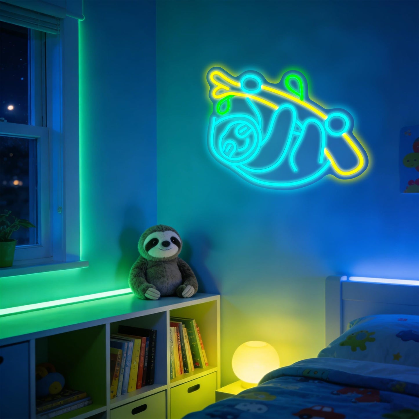 Sloth Climbing Neon Sign, Cute Tree Otters Dimmable Led Neon Night Lights Up Animal Flash Decor for Bedroom Living Room Man Cave Home Bar Wall Decoration, Birthday Party Gift for Kids Girls Boys Adults Gifts (Sloth)