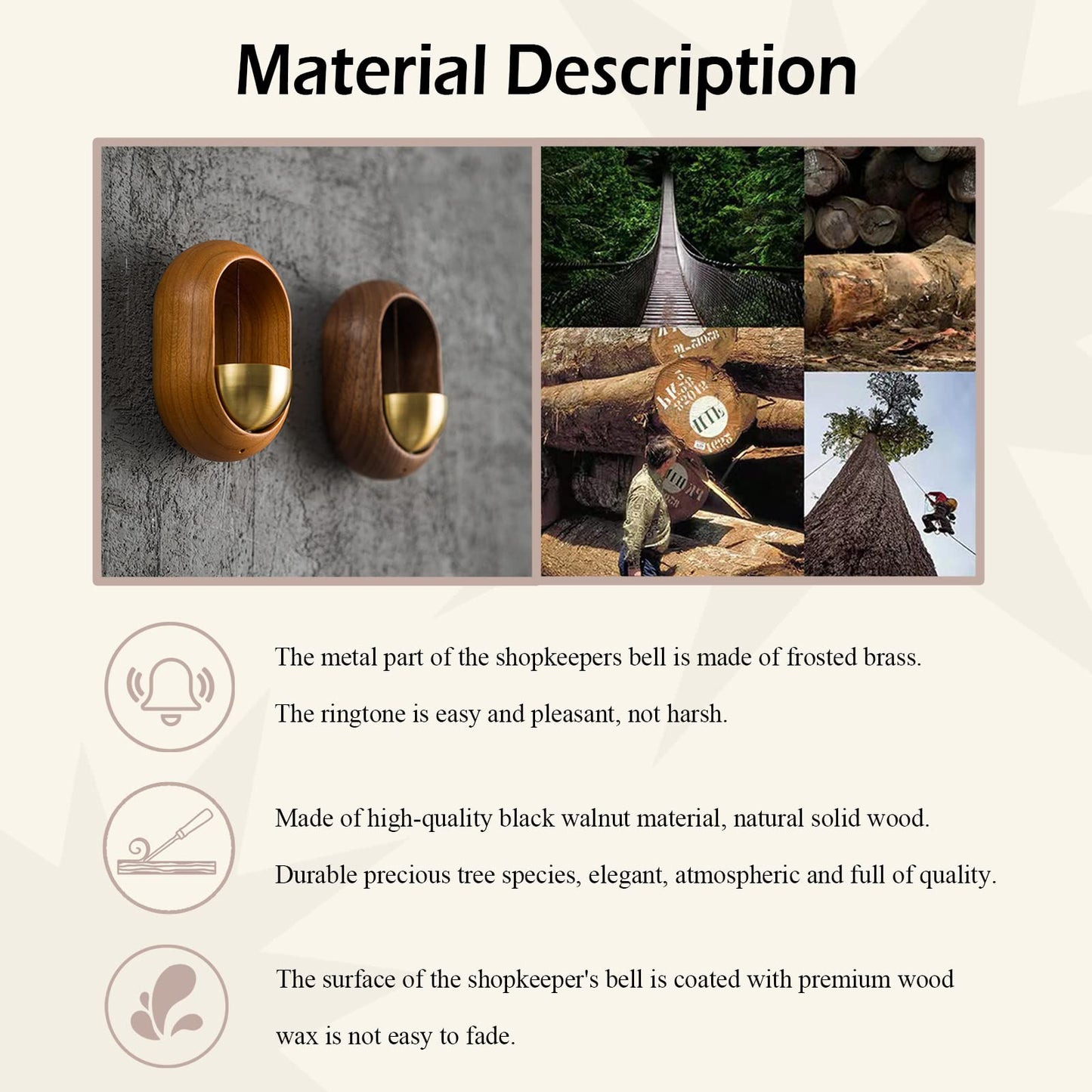 Shopkeeper's Bell for Business & Home - Hanging Bells for Door Entry Alert & Decoration, Magnetically-Attached