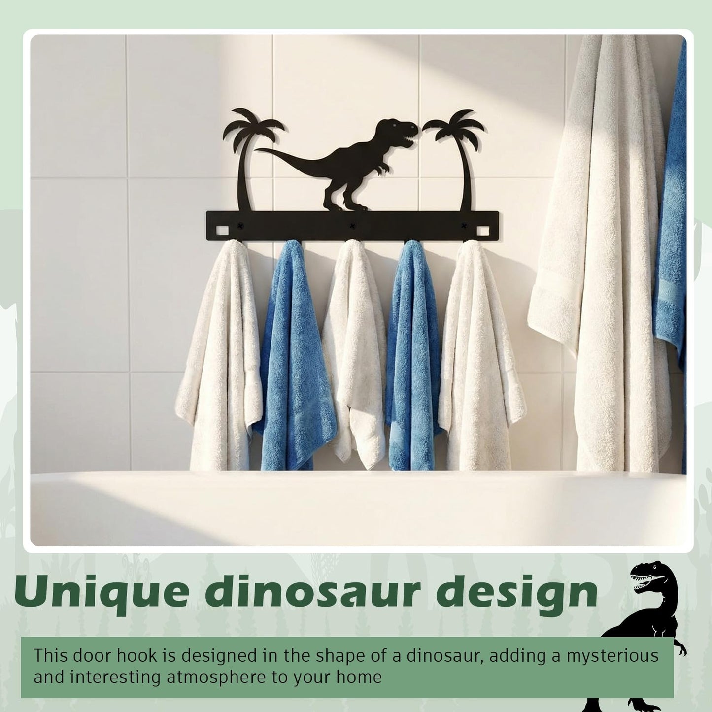 Reallnaive Dinosaur Over The Door Hooks Bathroom Decor Hanger Wall Mount Rack Holder for Towel, Hat, Coat, Cloth, Keychain, Bag, Christmas Party Gift