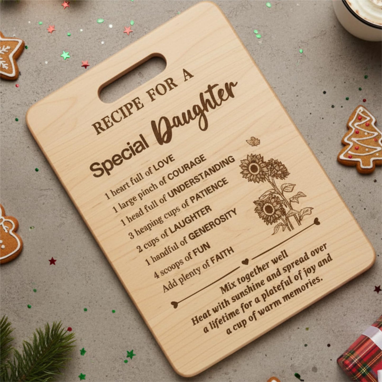 Gifts for Daughter Birthday Gift Ideas, Recipe Cutting Board for Daughter, Best Gifts for Christmas, Birthday Day Gift Bamboo Cutting Board Kitchen Decor