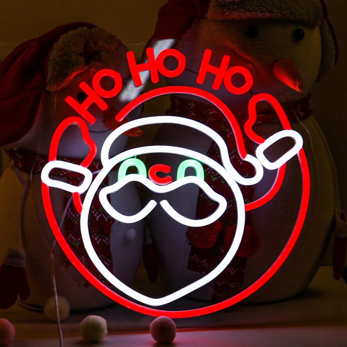 LED Santa Claus Head Neon Sign with "Ho Ho Ho" Text, Cute Red Merry Christmas Kids LED Neon Lights Festival Wall Decor for Home, Office, Bar, Window, and Xmas Party Decoration