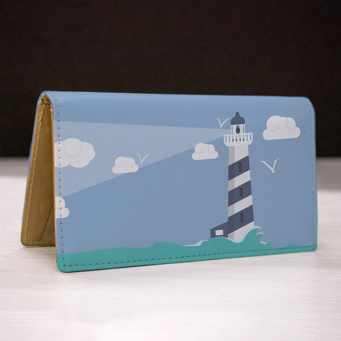 Splendid Lighthouse Personal Leather Checkbook Cover for Top Tear Personal Checks